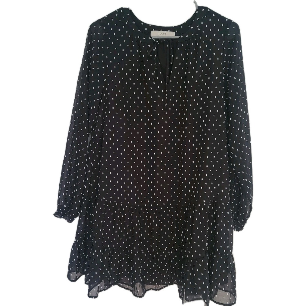 Ann Taylor LOFT Dress Women's M Black White Tiered Babydoll Lined Summer Cruise